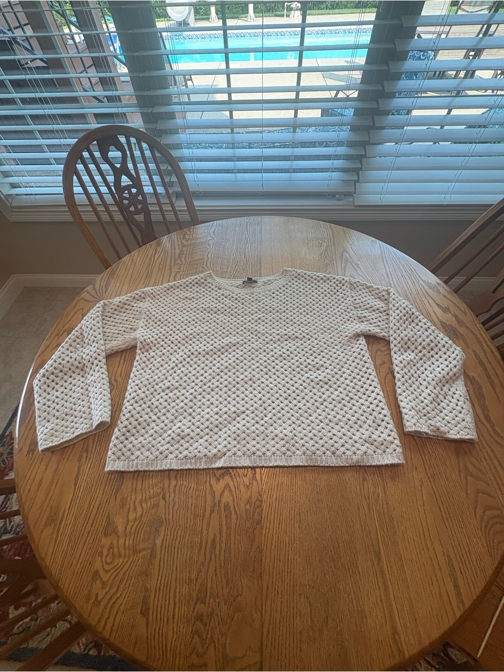 Saks Fifth Avenue Cream Cashmere Mesh Sweater XL